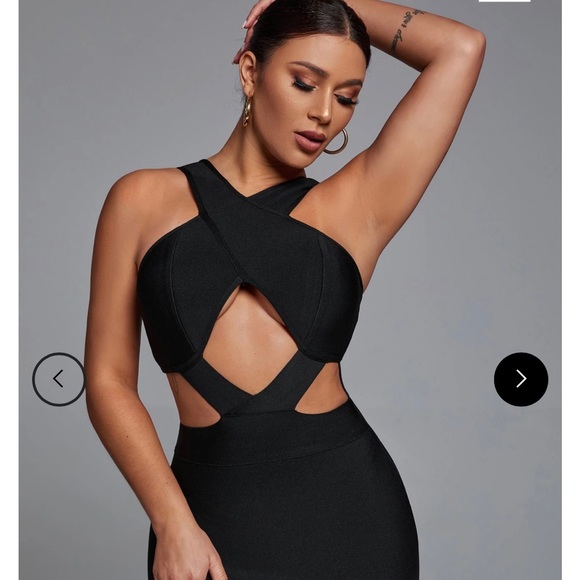 Cross Front Cut Out Cocktail Dress In Black - Picture 2 of 4